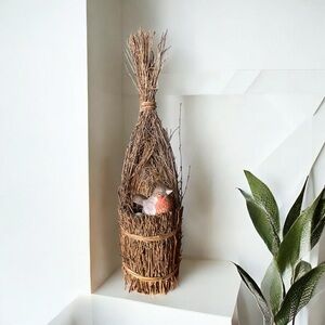 Rustic Woven Twig Bird Nest Tall Wall Hanging Standing Basket Cottagecore Decor